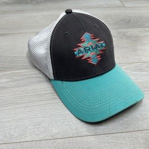 Ariat Snapback Hat Aztec Embroidered Logo Southwest Mesh Adjustable Turquoise